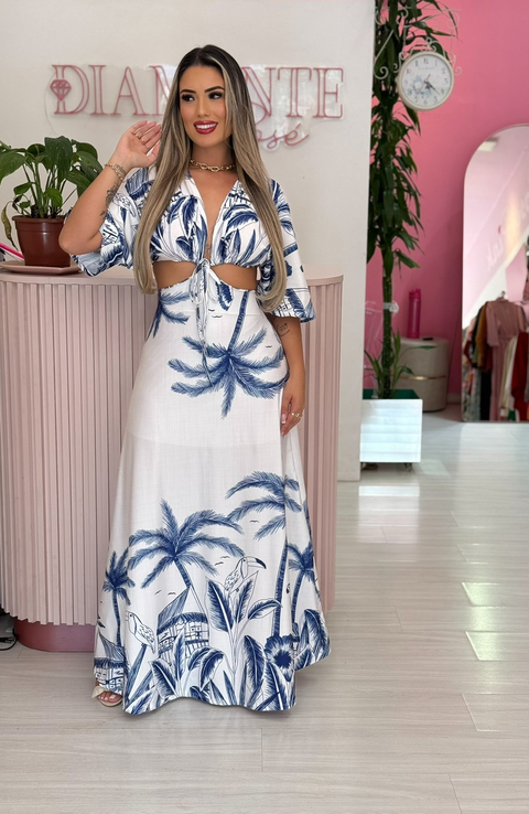 Vestido longo multiformas azul araras