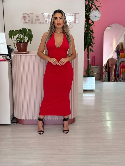 Vestido poliamida Decote Mi - Vermelho