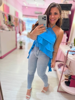 Blusa boho badados azul
