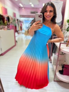 Vestido longo frente unica Plissado laranja - comprar online