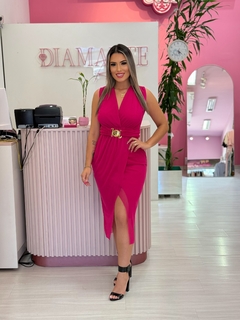 Vestido midi cinto Bruna pink - comprar online