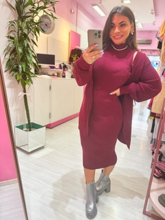 Conjunto vestido e cardigan vinho - comprar online