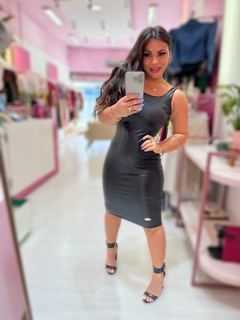 Vestido mídi courino Fds preto - comprar online