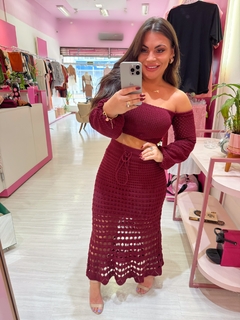 Conjunto trico Rendado Bia bordo - Diamante Rose | Moda feminina Esteio | Loja de roupas feminina