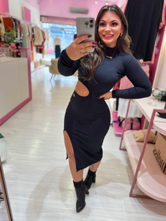 Vestido mídi fenda Fds preto - Diamante Rose | Moda feminina Esteio | Loja de roupas feminina