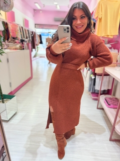 Conjunto mouse saia e blusa Ana telha - Diamante Rose | Moda feminina Esteio | Loja de roupas feminina