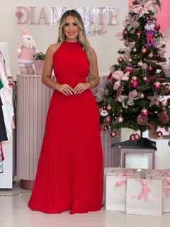 Vestido longo plissado Carol VERMELHO