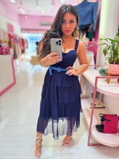 Vestido midi Alice babado azul