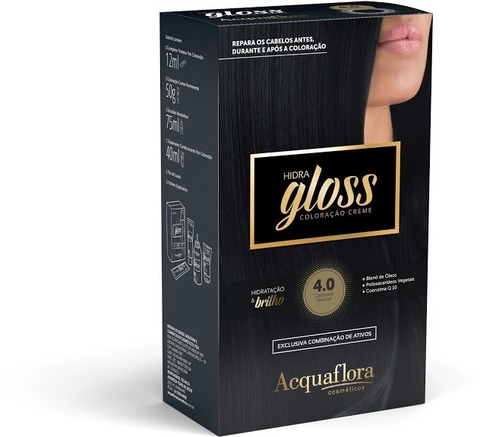 KIT COLORAÇÃO ACQUAFLORA HIDRA GLOSS 4.0 CASTANHO NATURAL