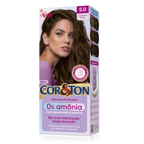 KIT COLORAÇÃO COR&TON SEM AMÔNIA 5.0 CASTANHO CLARO