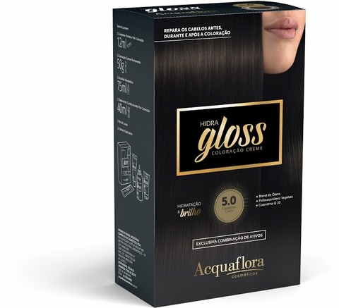 KIT COLORAÇÃO ACQUAFLORA HIDRA GLOSS 5.0 CASTANHO CLARO