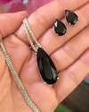 Conjunto Ônix Colar com brincos em Prata 925