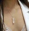 Cordão com pedra natural Quartzo Rosa em prata 925