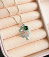 Cordão Trevo com cristal verde de 45 cm em Prata 925