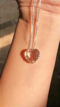 Cordão coração cristal transparente em Prata 925 - comprar online