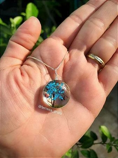 Colar Orgonite Redondo Árvore da vida azul escuro 45cm