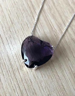Cordão Coração Roxo em Prata 925 com 45 cm - comprar online