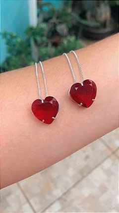 Cordão coração zircônia vermelho em Prata 925 - comprar online