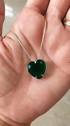 Cordão coração zircônia Verde em Prata 925 - comprar online