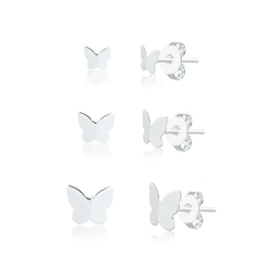 Trio de brincos Borboletinhas lisas em Prata 925. - comprar online