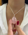 Colar Gota de Pedra natural Quartzo rosa em Prata 925