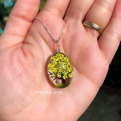 Cordão Orgonite Oval Amarelo 45cm em Prata 925.