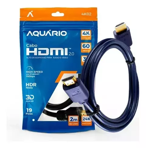 Cabo HDMI 2.0 4k 3d 19 pinos - 2 metros