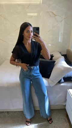 Calça Wide Leg Jeans Médio Marmorizado - comprar online