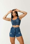 Short Jeans Médio com Lycra e Rasgadinhos