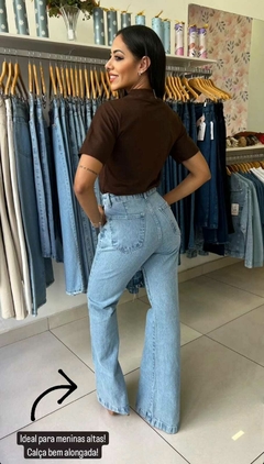 Calça Flare Jeans Claro sem Lycra Bolso Faca - Huzzi Jeans