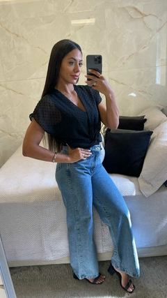 Calça Wide Leg Jeans Médio Marmorizado - loja online