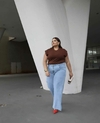 Calça Wide Leg Jeans Claro Marmorizado com Fenda Plus Size - comprar online