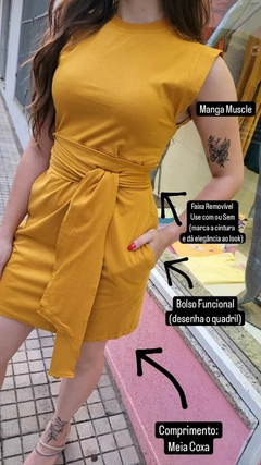 Vestido Curto Muscle com Faixa - Amarelo Saffron na internet
