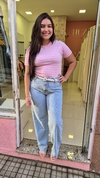 Calça Wide Leg Jeasn Claro Marmorizada Botão Prata - comprar online