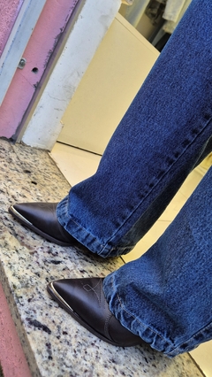 Calça Wide Leg Jeans Escuro Marmorizada - Huzzi Jeans