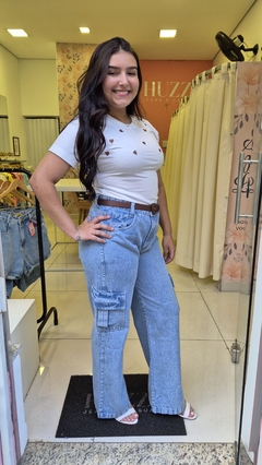 Calça Cargo Jeans Claro Marmorizada - comprar online