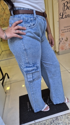 Calça Cargo Jeans Claro Marmorizada na internet