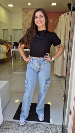 Calça Cargo Jeans Claro Marmorizada - Huzzi Jeans