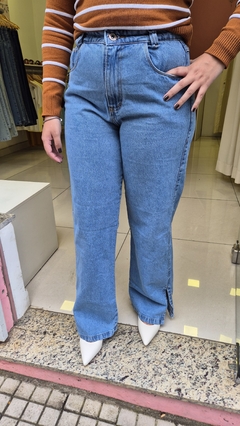 Calça Wide Leg Jeans Médio Marmorizada com Fenda - loja online