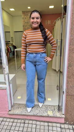 Calça Wide Leg Jeans Médio Marmorizada com Fenda - comprar online