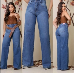 Calça Wide Leg Jeans Médio Botão Roxo - comprar online