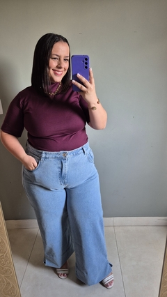 Imagem do Calça Wide Leg Jeans Claro Marmorizado com Fenda Plus Size