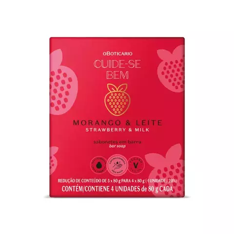 Kit Sabonetes em Barra Cuide-se Bem Morango e Leite 4x80g Cada