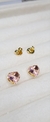 Brinco zircônia Coração Rosa - Folheado Banhado a Ouro 18k