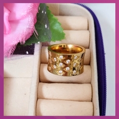 Anillo Grueso Piedras Dorado T6