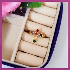 Anillo Piedras Cruz Colores T7