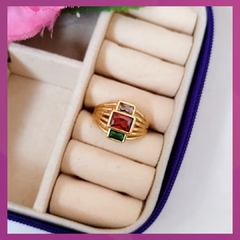 Anillo 3 Piedras Colores T6