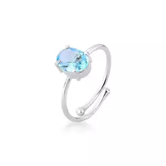 Anel Ajustável Oval Topázio Azul Prata 925