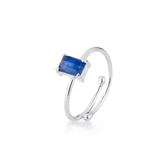 Anel Ajustável Cianita Azul Retangular Prata 925