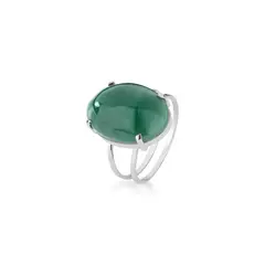 Anel Ajustável Oval Quartzo Verde Cabochão Prata 925